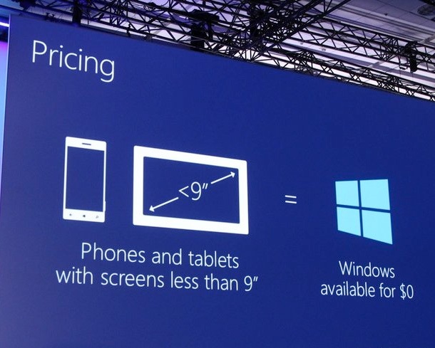 Windows ще е безплатен за устройства с екран под 9 инча