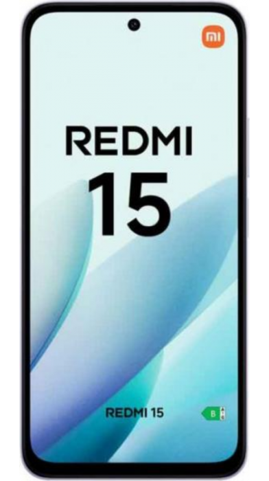 Xiaomi Redmi 15 4G отпред с 6.9-инчов дисплей и централна селфи камера.