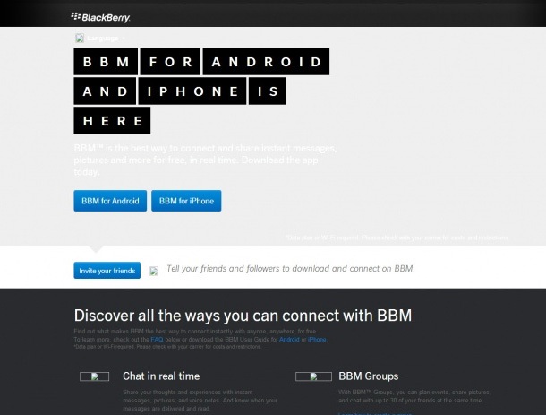 Страницата за BBM за iPhone и Android се появи за кратко в интернет