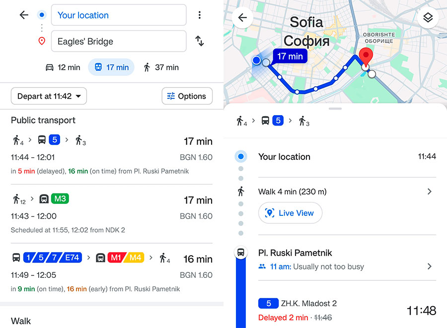 Полезна промяна в навигацията с градски транспорт с Google Maps в София 