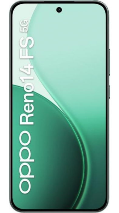 Oppo Reno 14 FS 5G с 6.57-инчов AMOLED екран и отвор за селфи камера по средата.