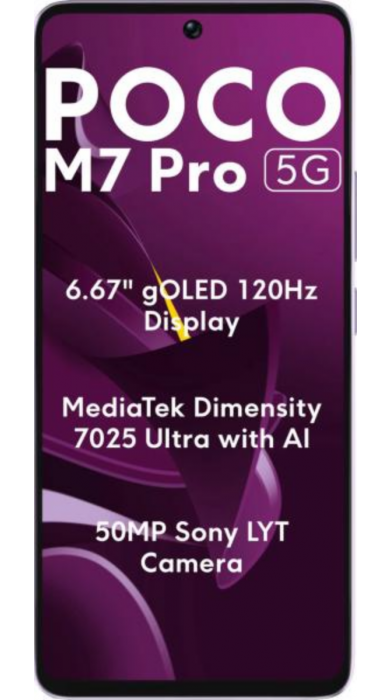Xiaomi Poco M7 Pro 5G отпред – 6.67” gOLED 120Hz дисплей с MediaTek Dimensity 7025 Ultra