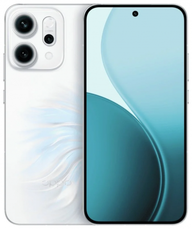 Oppo Reno 14 5G в бяло (Brilliant White) – стилен корпус с преливащ ефект, тройна камера и алуминиева рамка.