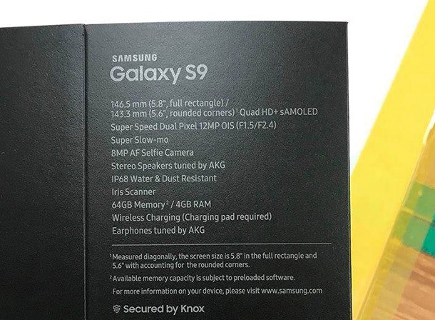 Предполагаема опаковка на Samsung Galaxy S9 разкрива част от спецификациите
