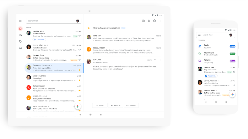 Новият светъл дизайн на Gmail вече е наличен за всички мобилни потребители