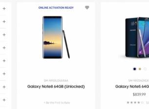 Galaxy Note8 се появи закратко в сайта на Samsung