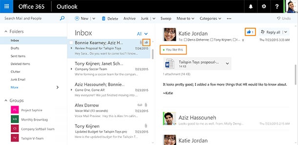 Уеб версията на Outlook взаимства някои функции от социалните мрежи