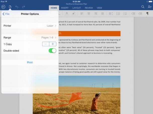Office за iPad вече поддържа принтиране