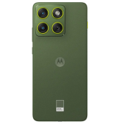 	Зелен гръб на Motorola Edge 70 с тройна камера и Pantone Bronze Green плочка.