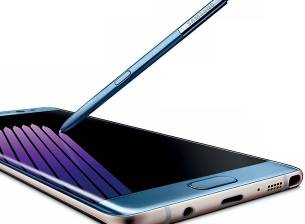Снимка показва Galaxy Note7 в коралово синьо