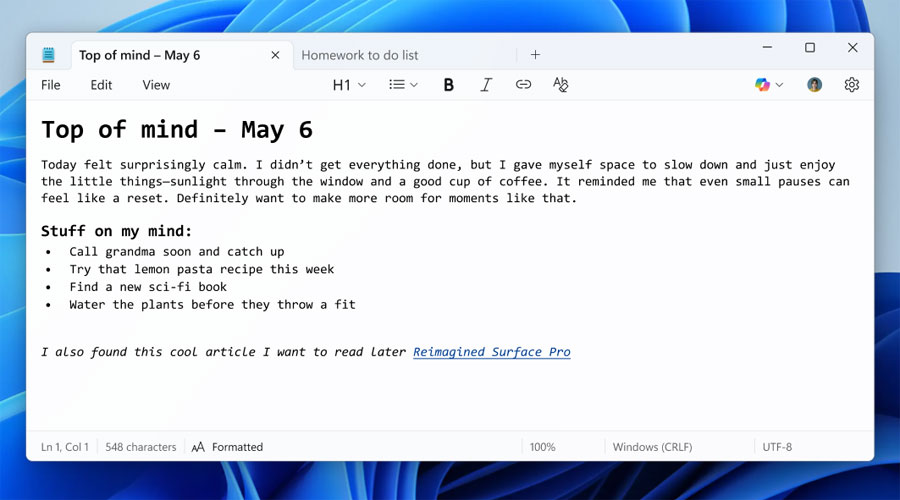 Приложението Notepad получава една от най-големите промени в историята си