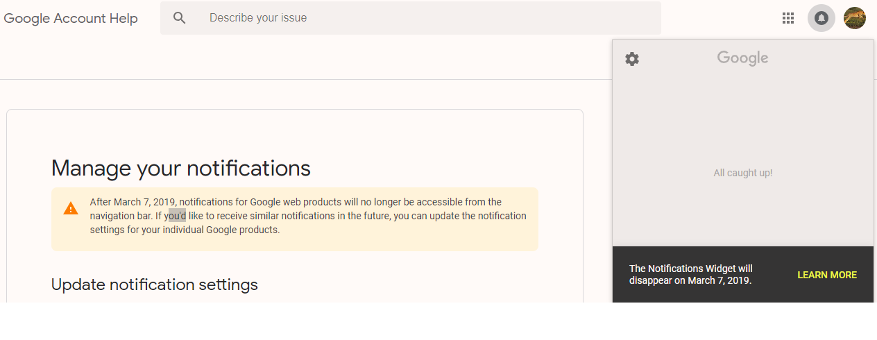 Google премахва полето с известия от уеб услугите си