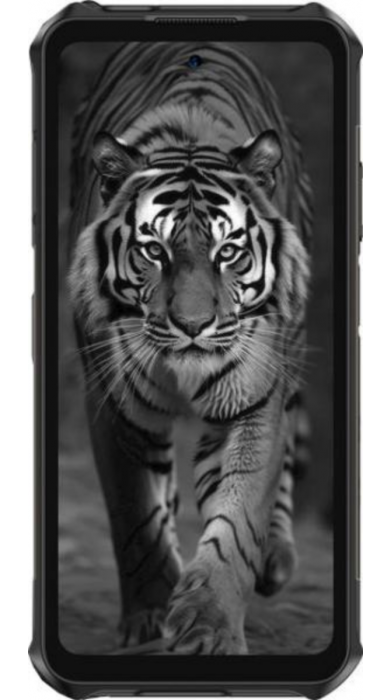 Ulefone Armor X16 преден изглед със силен дизайн и дисплей с тигър тапет