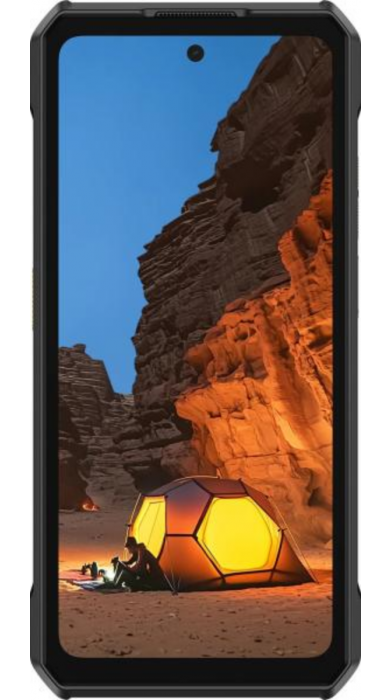 Ulefone Armor 30 преден изглед – ярък дисплей с пейзаж и палатка, подходящ за outdoor приключения