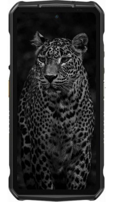 Ulefone Armor 29 Ultra преден изглед – дисплей с леопард тапет и подсилен корпус за екстремни условия