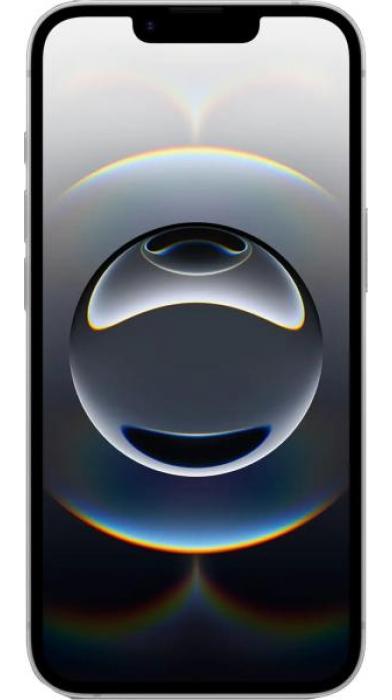 iPhone 16E, изглед отпред – Дисплей на iPhone 16E с футуристичен тапет, минимални рамки и характерен ноч.