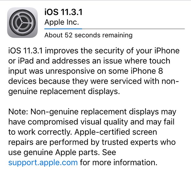 iOS 11.3.1 оправя проблемите с дисплеи от други производители