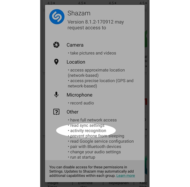 Android споделя информация за вашата активност с приложения
