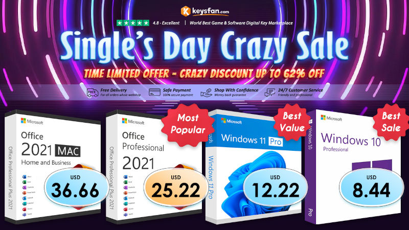 Голяма разпродажба на софтуер за 11.11! Windows само за 8.44$ и още много оферти