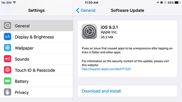 iOS 9.3.1 отстранява бъг, сриващ приложения