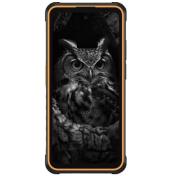 Ulefone Armor X31 Pro – преден изглед с оранжев акцент около екрана и изображение на бухал на дисплея.