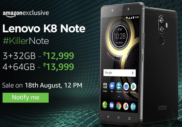 Lenovo K8 Note предлага двойна основна камера и голяма батерия