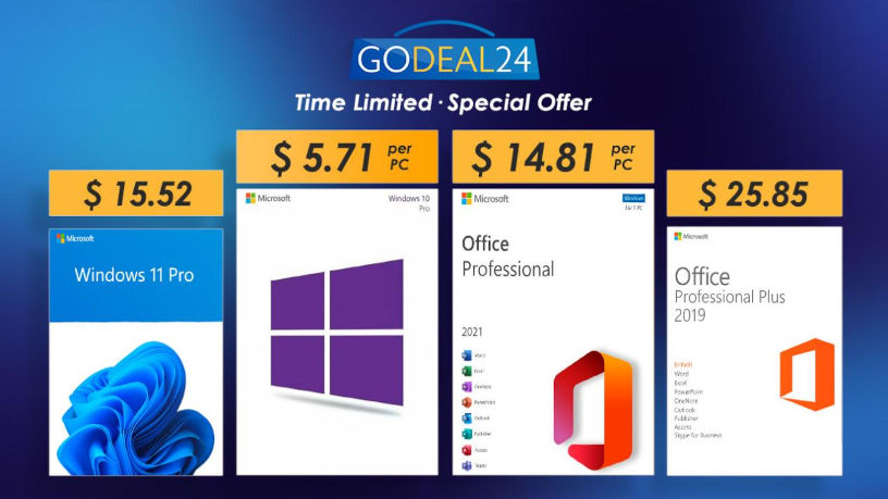 Най-ниските цени за Windows и Office в Godeal24. Цените на Windows започват от 6.22$ и са в ограничени количества.