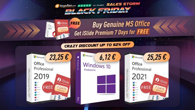 Black Friday за софтуер: Windows 10 Pro за 6.12€, доживотен Office 2021 само за 25.25€