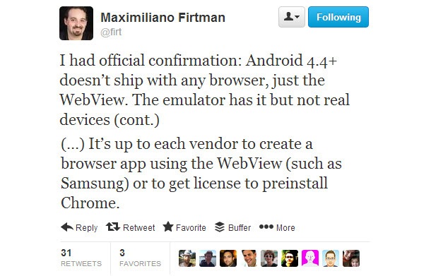 Android 4.4 KitKat идва без вграден браузър