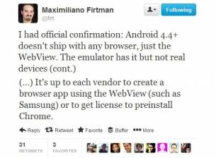 Android 4.4 KitKat идва без вграден браузър