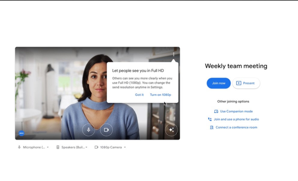 Google Meet добавя опция за резолюция 1080p и в групови разговори