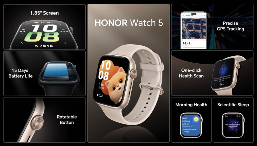 Honor Watch 5 предлага голям дисплей и батерия за 15 дни