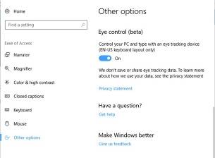 Windows 10 ще поддържа управление чрез поглед