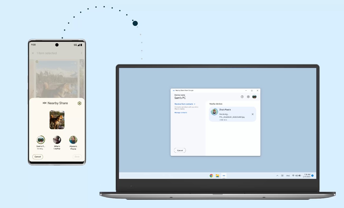 Google пусна Nearby Share приложение за Windows