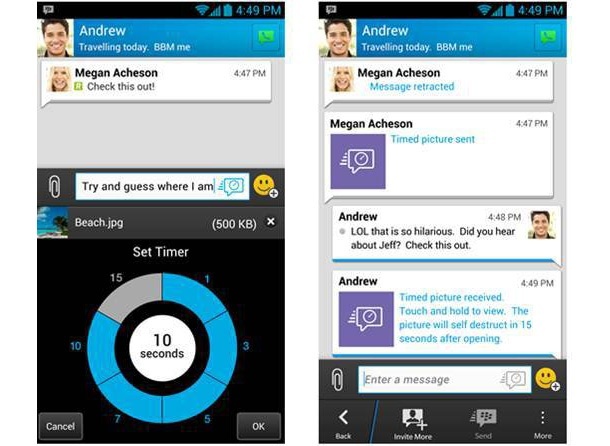 BBM вече има изчезващи съобщения и възможност за изтриване на изпратени