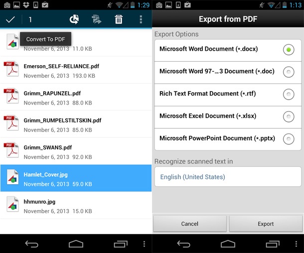 Adobe Reader за Android вече позволява и генериране на PDF файлове