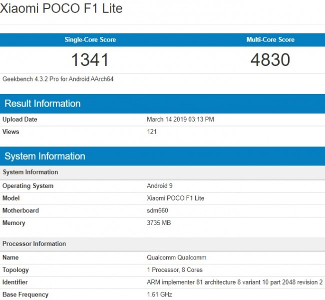 Poco F1 Lite се появи в Geekbench