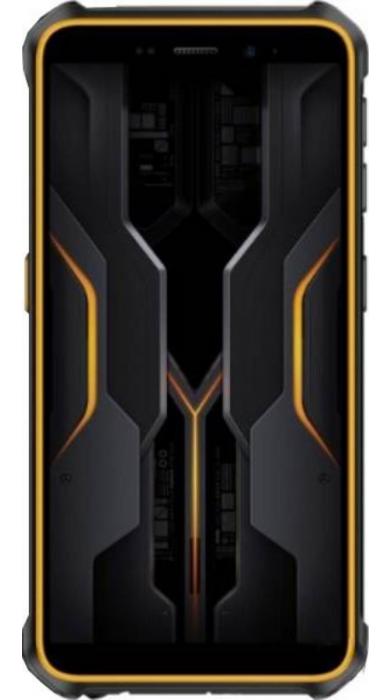 Ulefone Armor X12 Pro отпред с издръжлив дизайн и подсилени ръбове в черно и оранжево. 