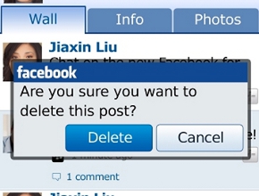 Facebook за BlackBerry вече позволява изтриване на постове