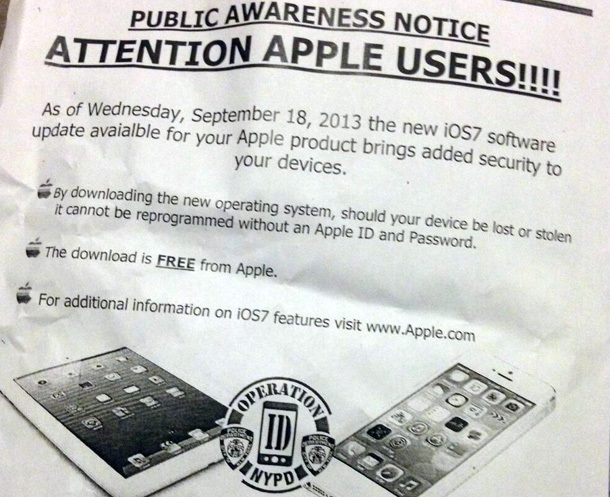 Полицията в Ню Йорк прави кампания за iOS7
