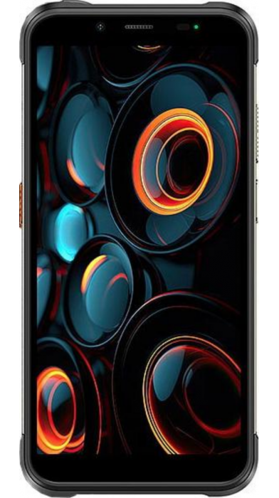 Изглед отпред на Ulefone Power Armor 16S с динамичен абстрактен тапет и изчистен дизайн на дисплея.