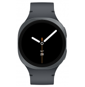 Фронтален изглед на Samsung Galaxy Watch8 в черно, с модерен дизайн и елегантна кръгла форма.