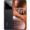 Realme GT 7T с екран с характеристики и гръб в черно с двойна камера.