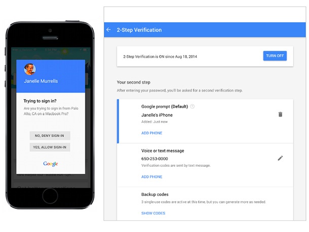 Google Prompt улеснява вписването чрез двустъпкова автентификация