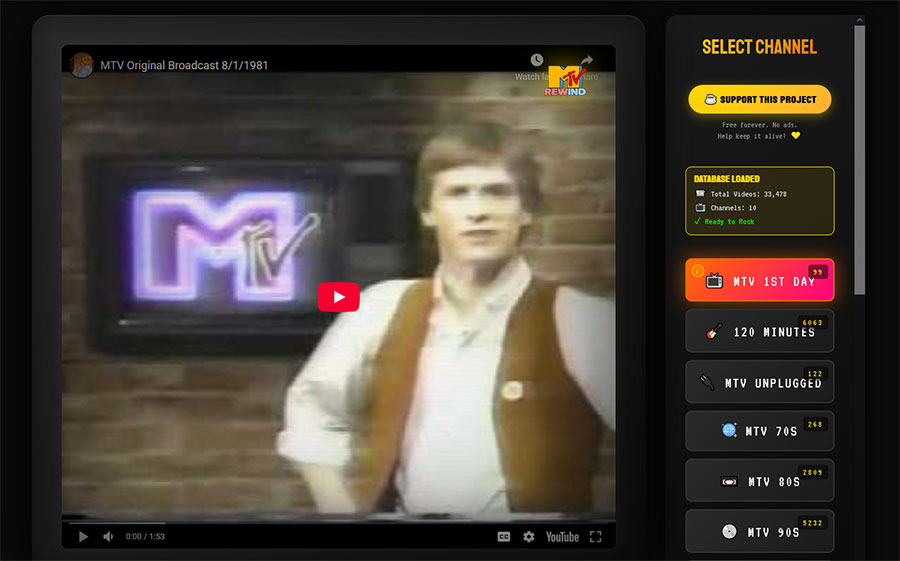 Фен сайтът MTV Rewind стартира с над 33 000 класически видеоклипа и ретро реклами