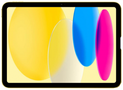 Apple iPad 2025 отпред с черни рамки и цветен дисплей