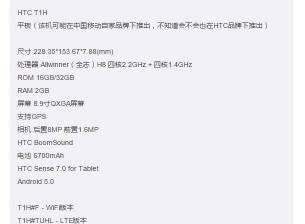 HTC T1H се очертава като 8.9” таблет с чипсет AllWinner