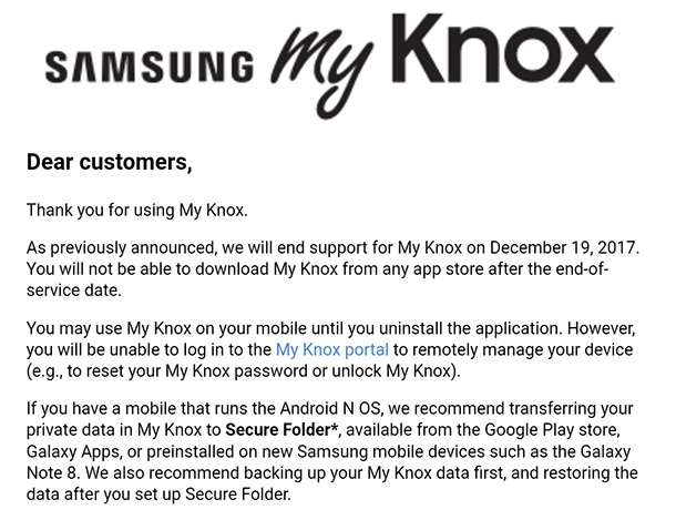 Samsung ще пенсионира My Knox на 19 декември