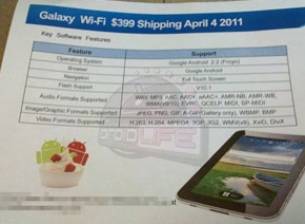Samsung Galaxy Tab с Wi-Fi ще струва 399 долара?