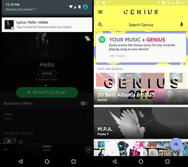 Genius за Android вече може автоматично да покаже текста на слушаната песен